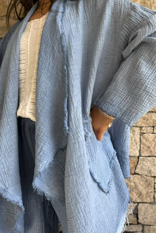 Rustic Nature Bubble Cotton Waterfall Jacket Washed Denim